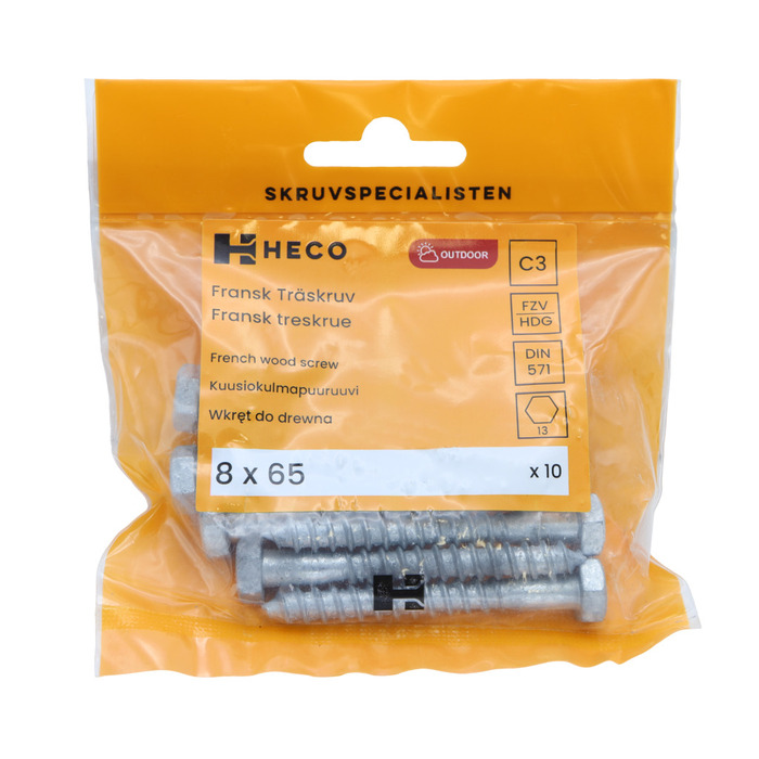Träskruv Fransk 8 x 65 mm 10-pack Heco